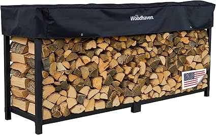 Woodhaven 8-Foot Firewood Rack – American Brand – 1/2 Cord Raised Lumber Storage Rack – Keeps Wood Dry & Ready – Heavy-Duty Steel, Lifetime Structural Warranty (With Cover)